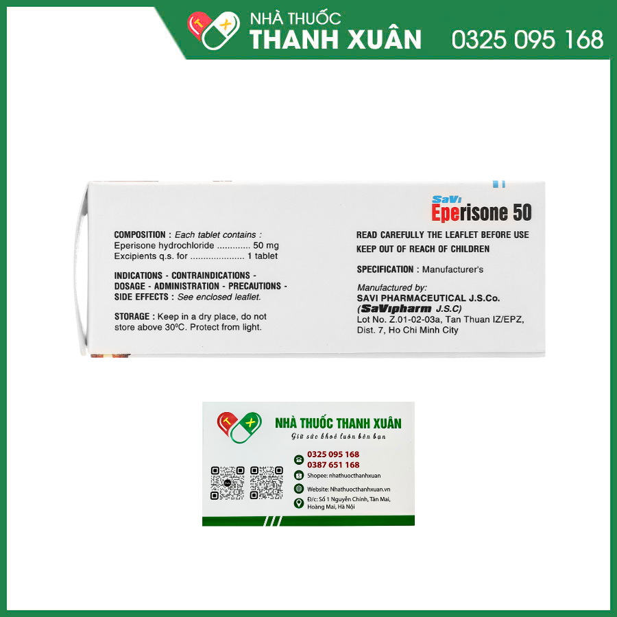 SaVi Eperisone 50 cải thiện chứng tăng trương lực cơ, liệt co cứng